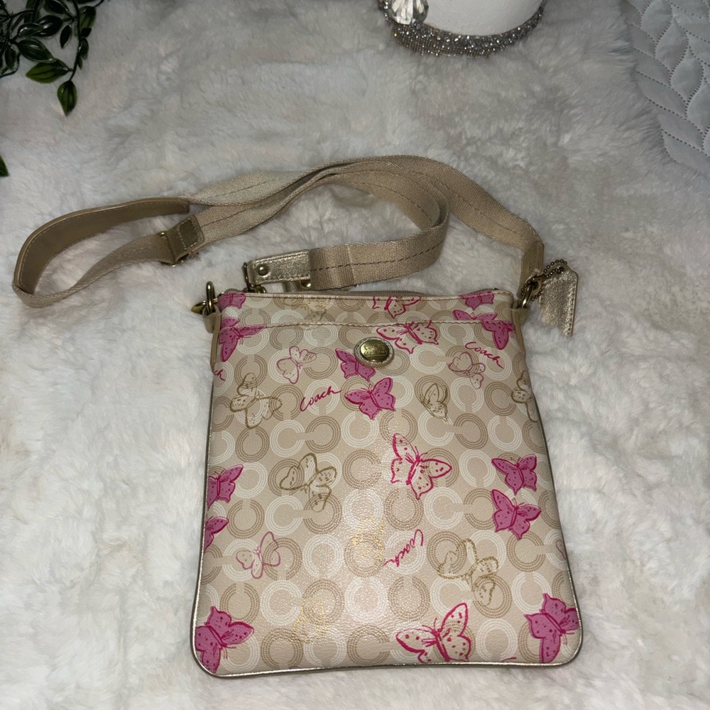 Romantic 💘 Spring COACH Crossbody leather BUTTERFLY Purse Bag FEMININE pink gold